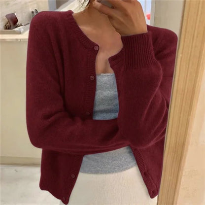Women's Cropped Cardigan in Soft Brushed Knit for Effortless Style