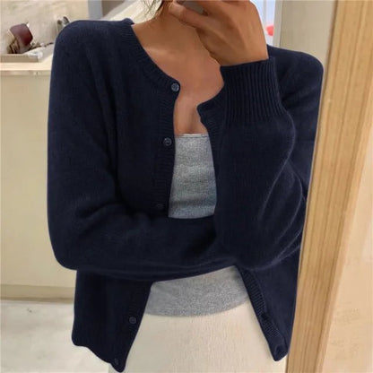 Women's Cropped Cardigan in Soft Brushed Knit for Effortless Style