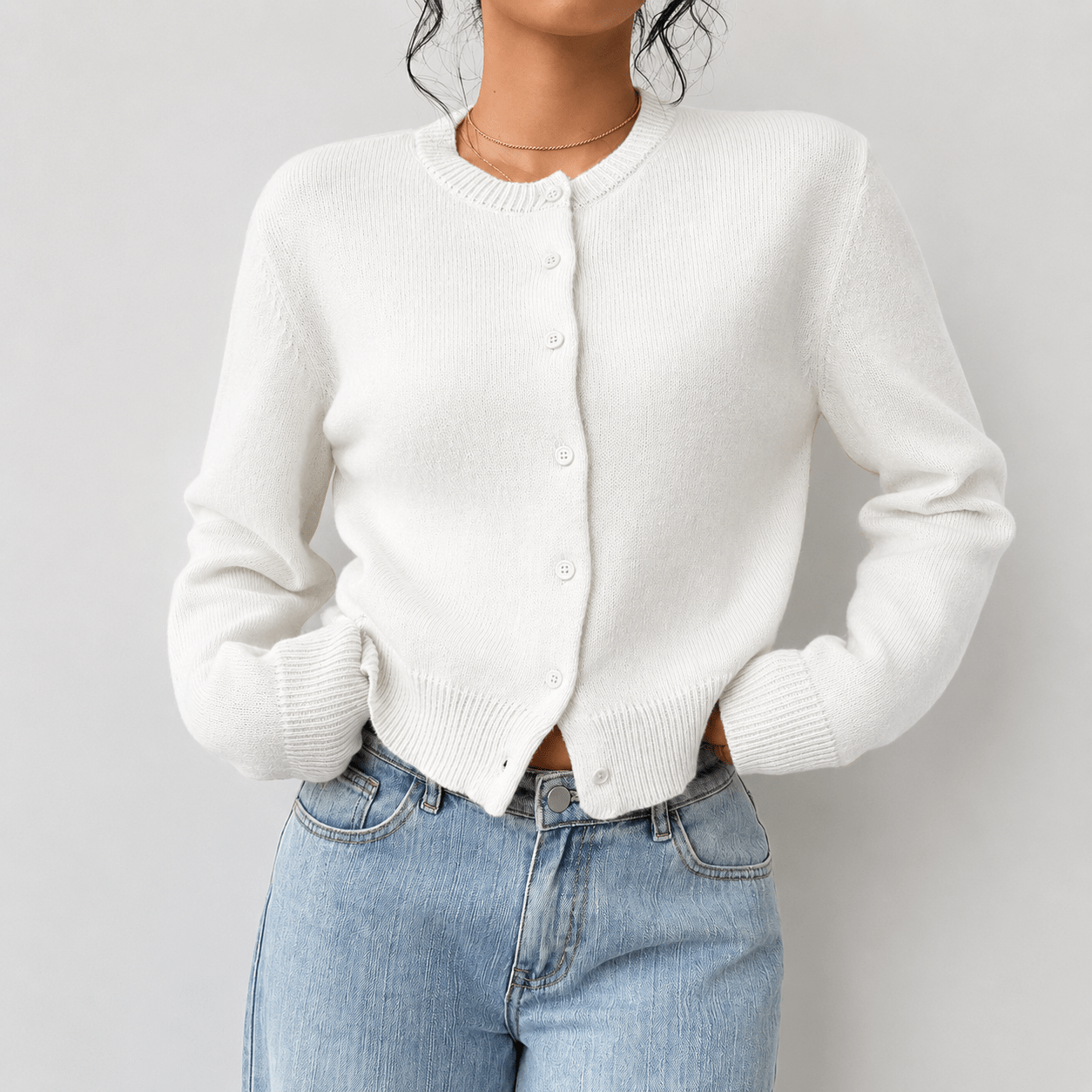 Women's Cropped Knit Cardigan with Button-Up Front - Elegant