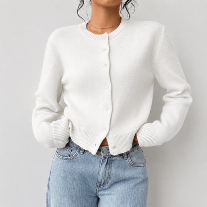 Women's Cropped Knit Cardigan with Button-Up Front - Elegant