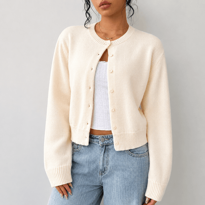 Women's Cropped Knit Cardigan with Button-Up Front - Elegant