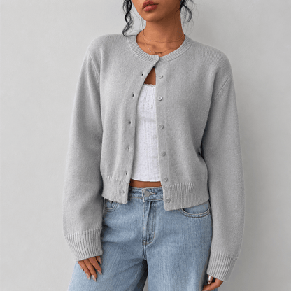 Women's Cropped Knit Cardigan with Button-Up Front - Elegant