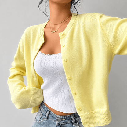 Women's Cropped Knit Cardigan with Button-Up Front - Elegant