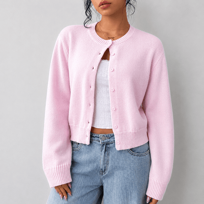 Women's Cropped Knit Cardigan with Button-Up Front - Elegant