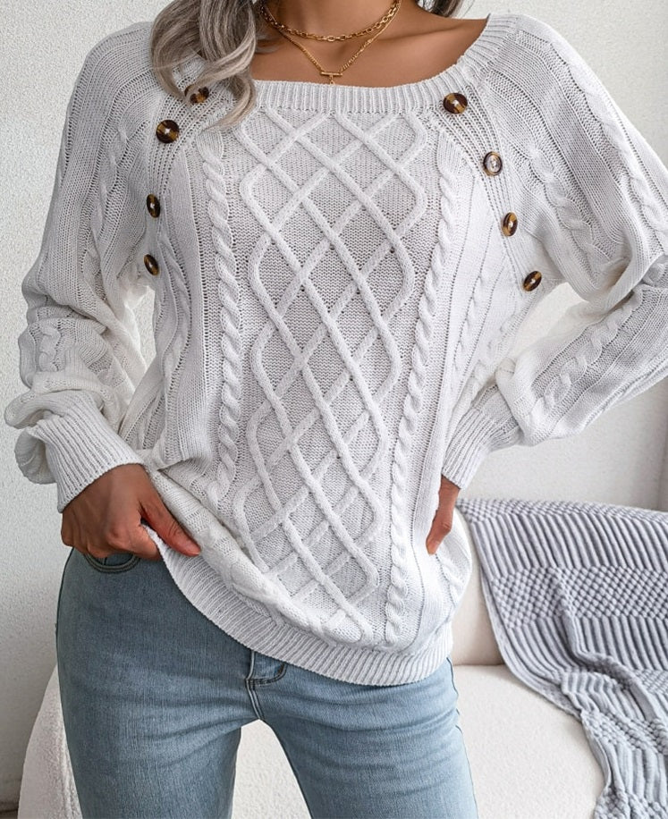 Women's Diamond Knit Sweater with Classic Crew Neck