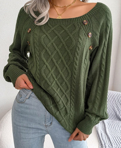 Women's Diamond Knit Sweater with Classic Crew Neck