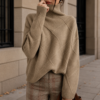 Women's Diamond Knit Turtleneck Jumper in Premium Knit Blend