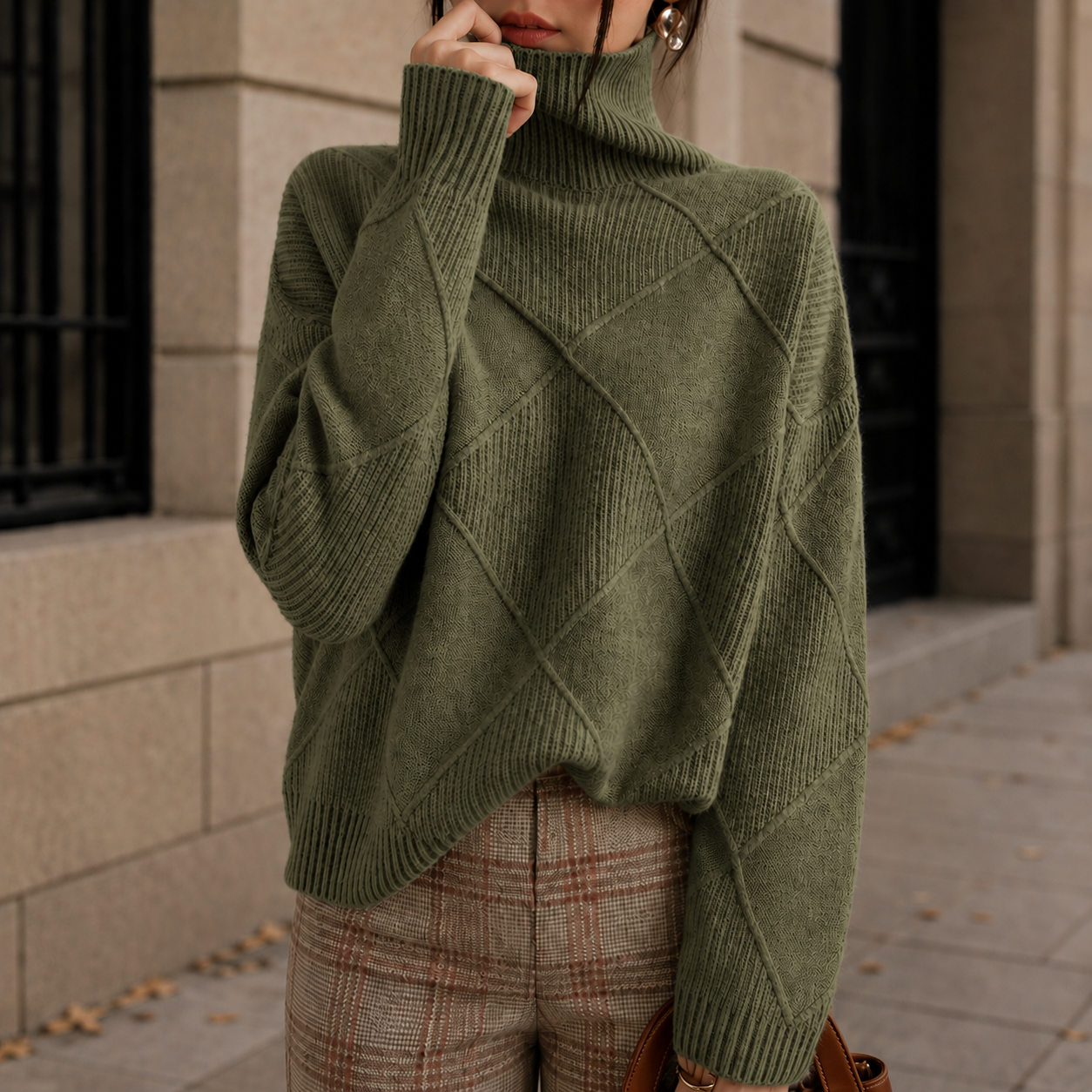 Women's Diamond Knit Turtleneck Jumper in Premium Knit Blend