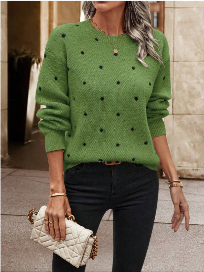 Women's Dotted Sweater with Relaxed Fit and Elastic Cuffs