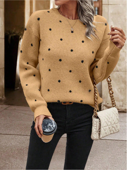 Women's Dotted Sweater with Relaxed Fit and Elastic Cuffs