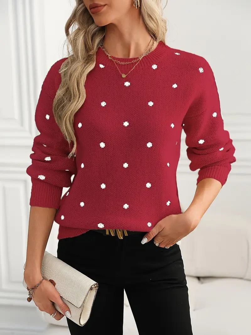 Women's Dotted Sweater with Relaxed Fit and Elastic Cuffs