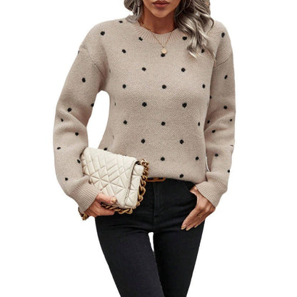 Women's Dotted Sweater with Relaxed Fit and Elastic Cuffs