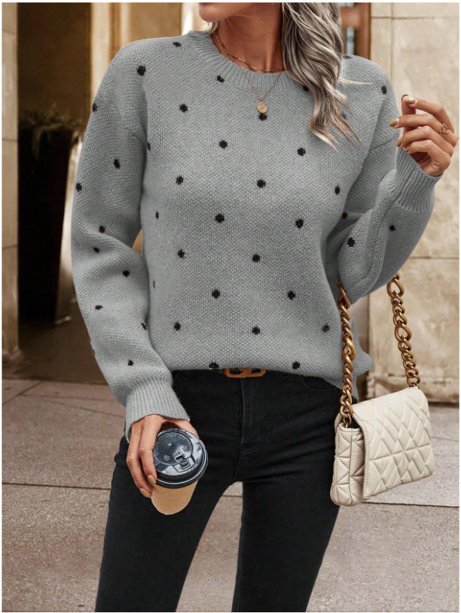 Women's Dotted Sweater with Relaxed Fit and Elastic Cuffs