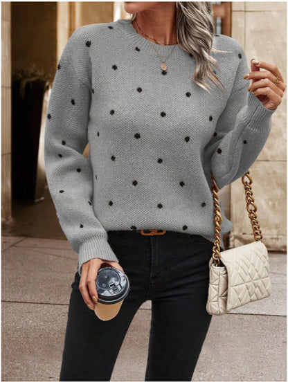 Women's Dotted Sweater with Relaxed Fit and Elastic Cuffs
