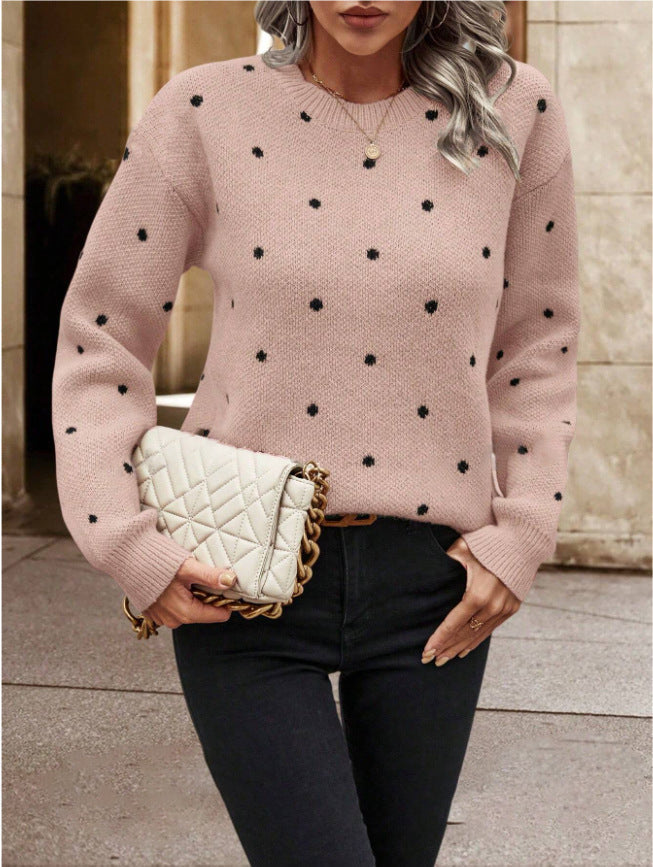 Women's Dotted Sweater with Relaxed Fit and Elastic Cuffs
