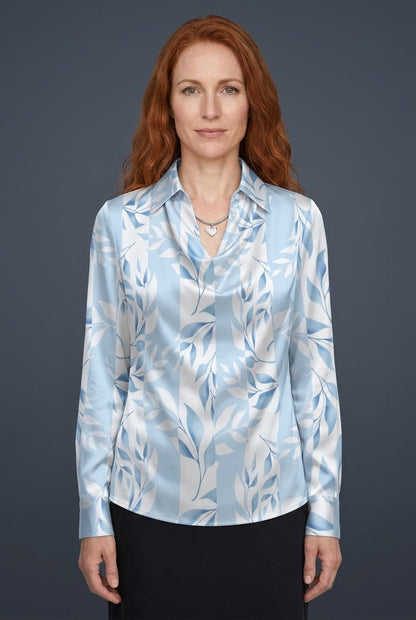 Women's Draped Satin Blouse with Tailored Long Sleeves