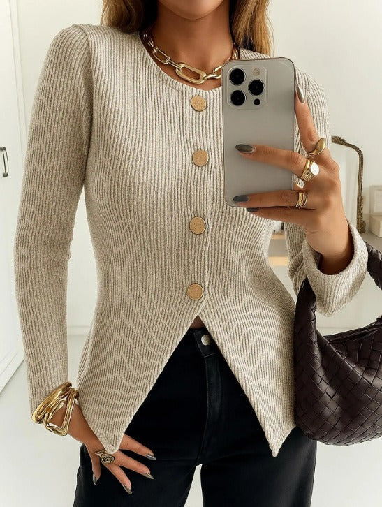 Women's Elegant Cardigan with Decorative Buttons in Soft Knit