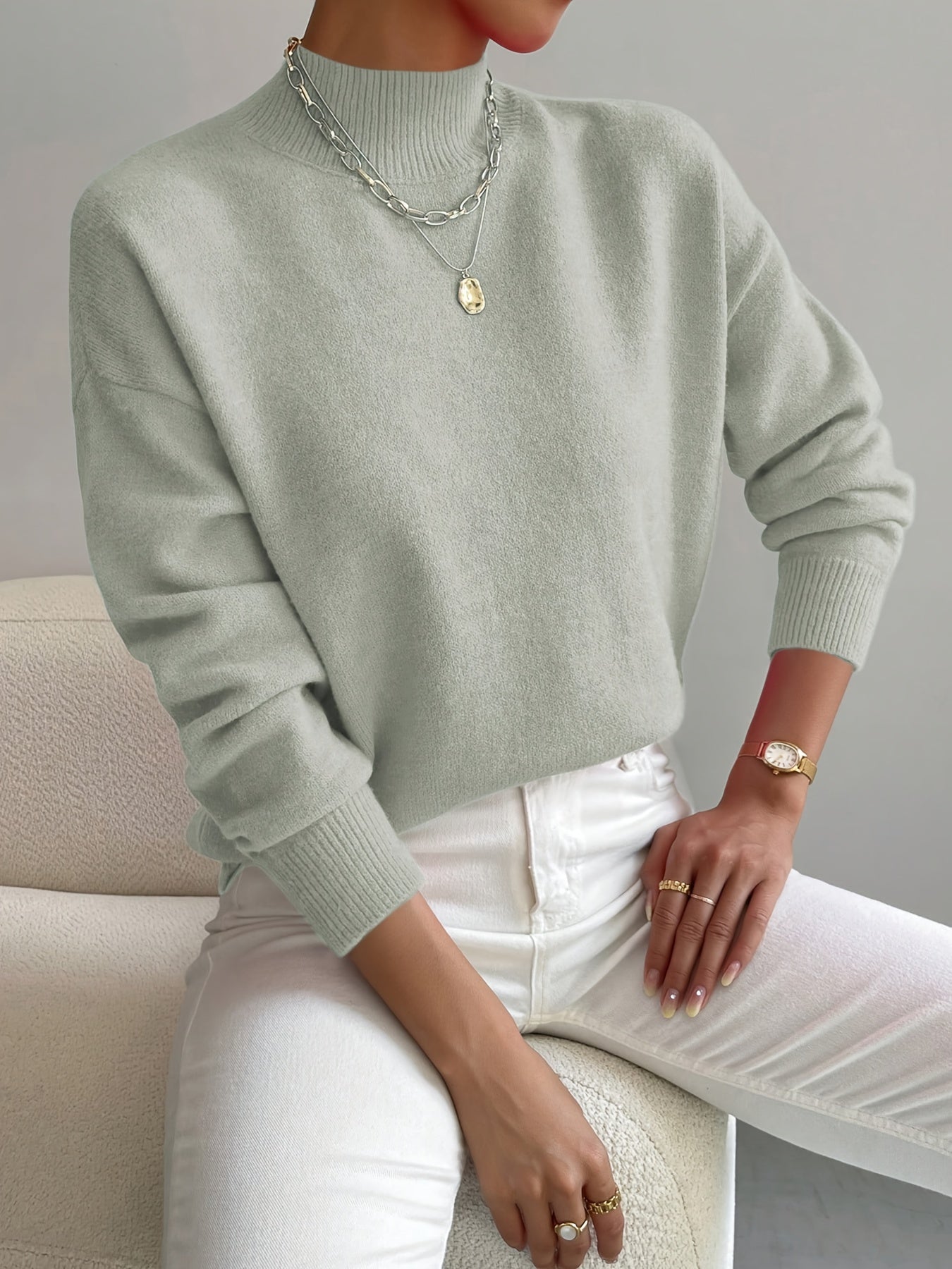 Women's Elegant Turtleneck Sweater with High Collar