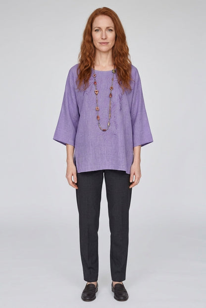 Women's Embroidered Crew Neck Blouse with 3/4 Sleeves