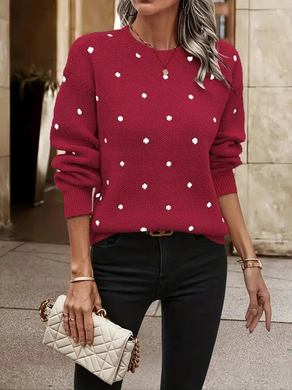 Women's Embroidered Sweater with Polka Dot Design