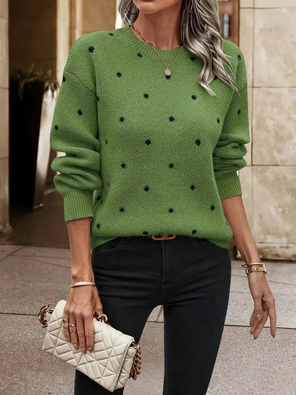 Women's Embroidered Sweater with Polka Dot Design