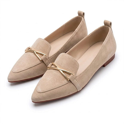 Women's Flat Pointed Shoes with Metallic Crossbar Detail