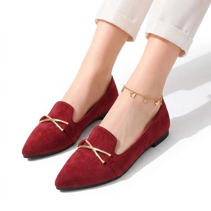 Women's Flat Pointed Shoes with Metallic Crossbar Detail