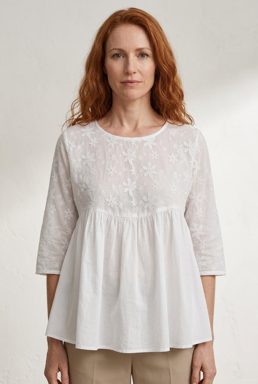 Women's Floral Blouse with Embroidery and Patchwork Detail