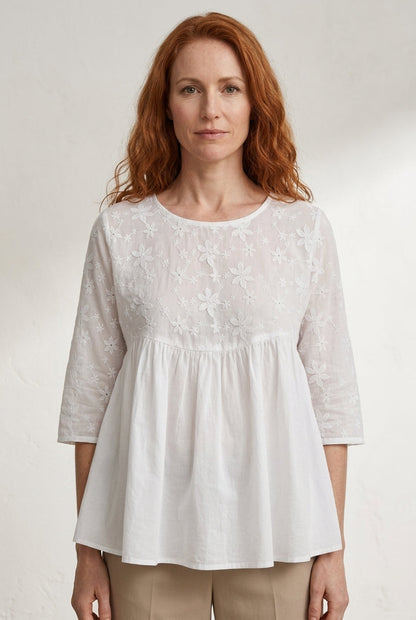 Women's Floral Blouse with Embroidery and Patchwork Detail