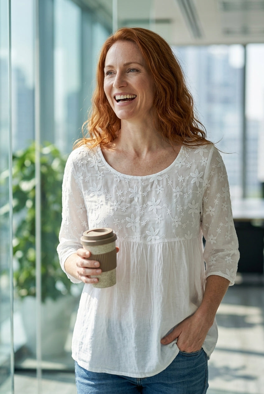 Women's Floral Blouse with Embroidery and Patchwork Detail