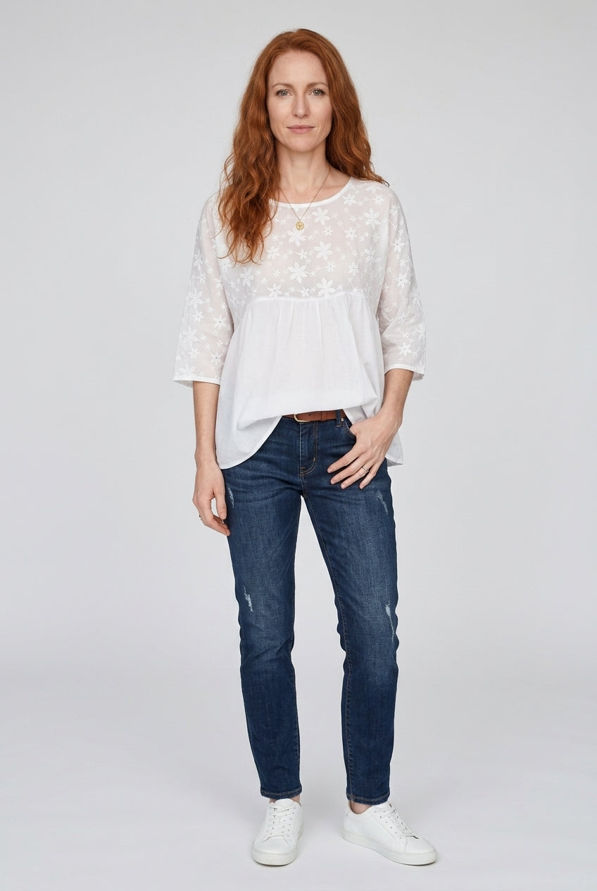 Women's Floral Blouse with Embroidery and Patchwork Detail
