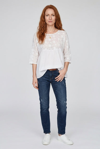 Women's Floral Blouse with Embroidery and Patchwork Detail