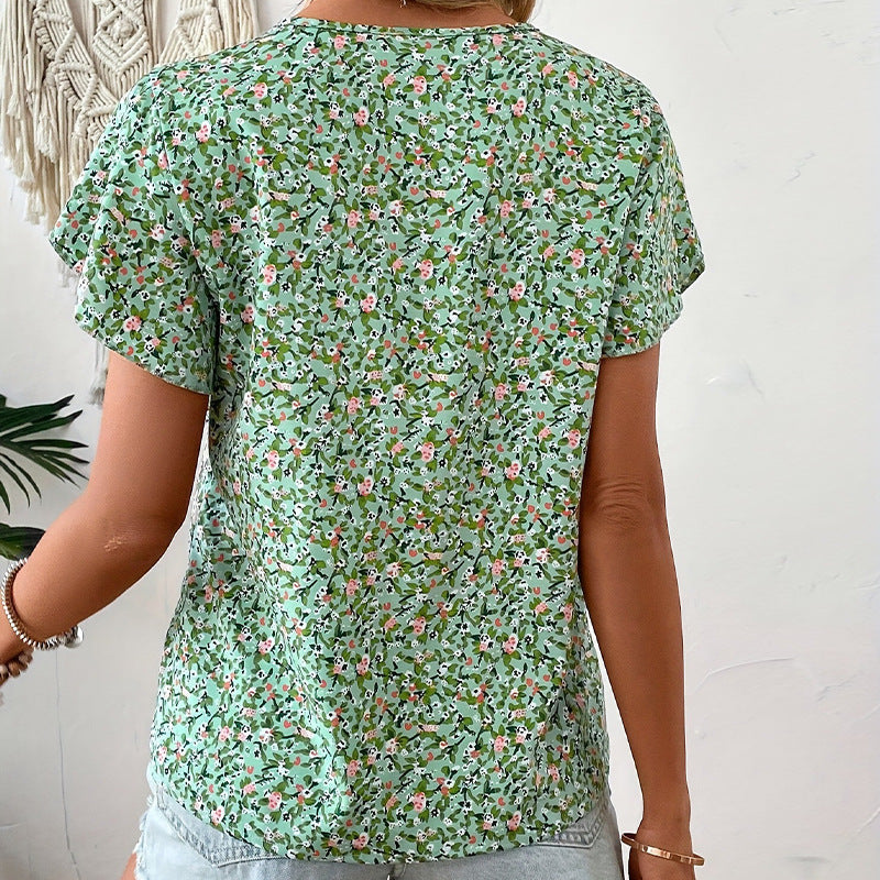 Women's Floral Blouse with Ruffle Sleeves for Summer
