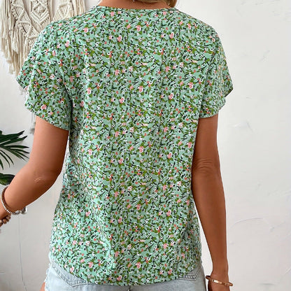 Women's Floral Blouse with Ruffle Sleeves for Summer