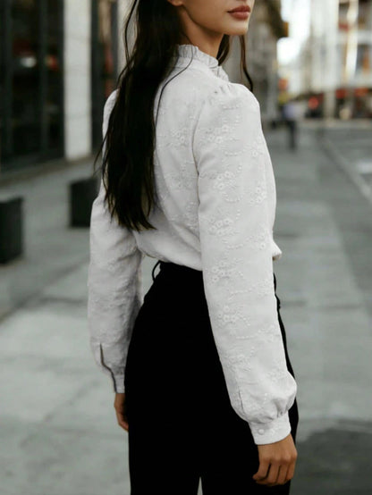 Women's Floral Embroidered Shirt with Puffed Sleeves