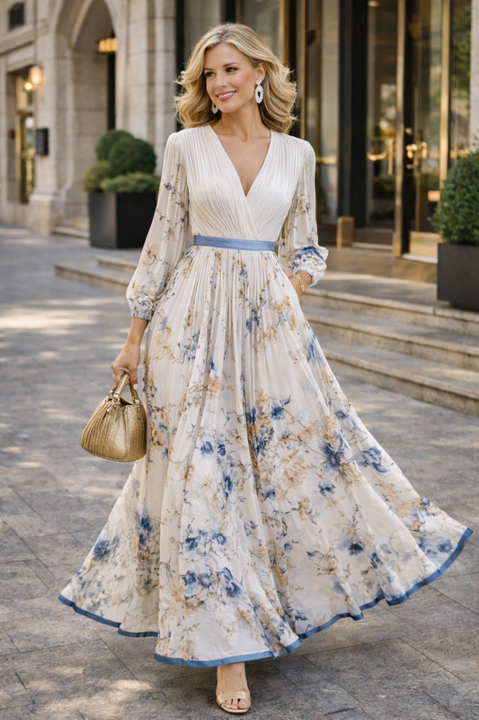 Women's Floral Maxi Dress with V-Neck for Summer Style