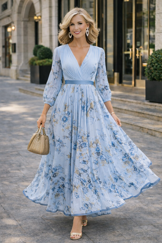 Women's Floral Maxi Dress with V-Neck for Summer Style