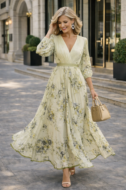 Women's Floral Maxi Dress with V-Neck for Summer Style
