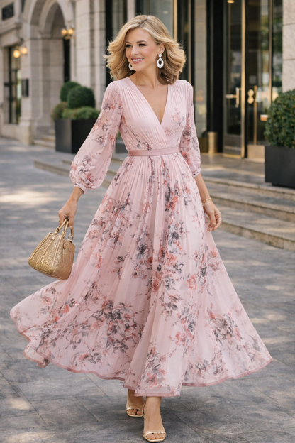 Women's Floral Maxi Dress with V-Neck for Summer Style
