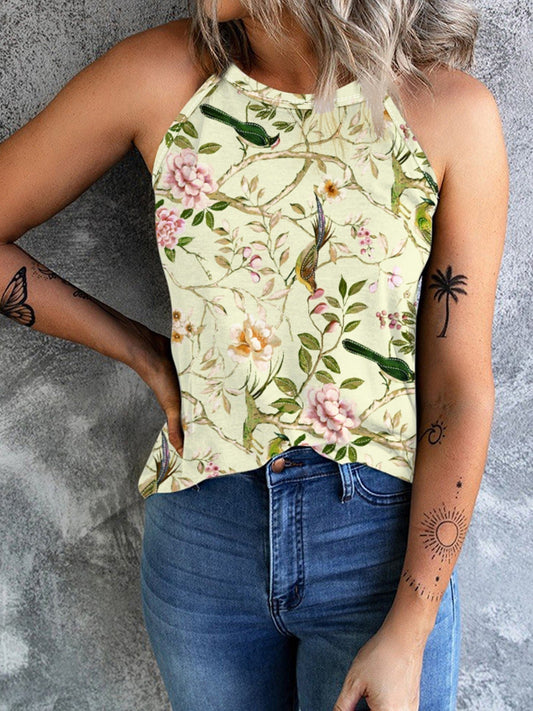 Women's Floral Shirt with Stand Collar and Short Sleeves