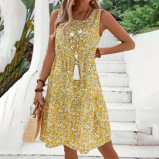 Women's Floral Summer Dress with Round Neck