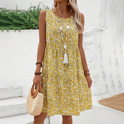 Women's Floral Summer Dress with Round Neck
