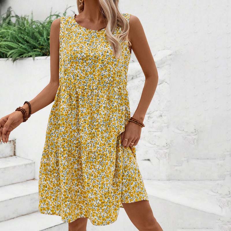 Women's Floral Summer Dress with Round Neck