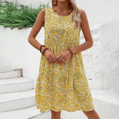 Women's Floral Summer Dress with Round Neck