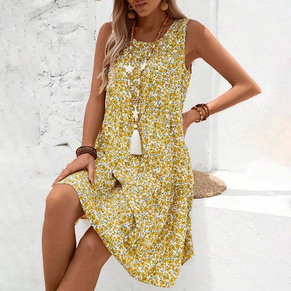 Women's Floral Summer Dress with Round Neck