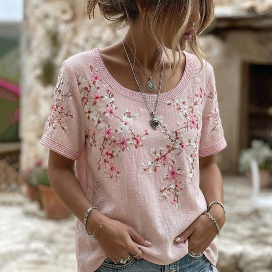 Women's Floral T-Shirt with Short Sleeves for Casual Wear