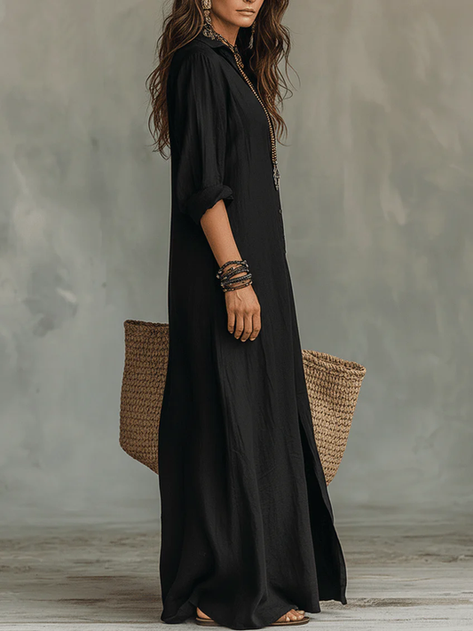 Women's Flowy Long Dress with V-Neck