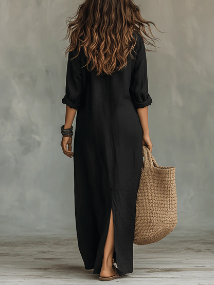 Women's Flowy Long Dress with V-Neck