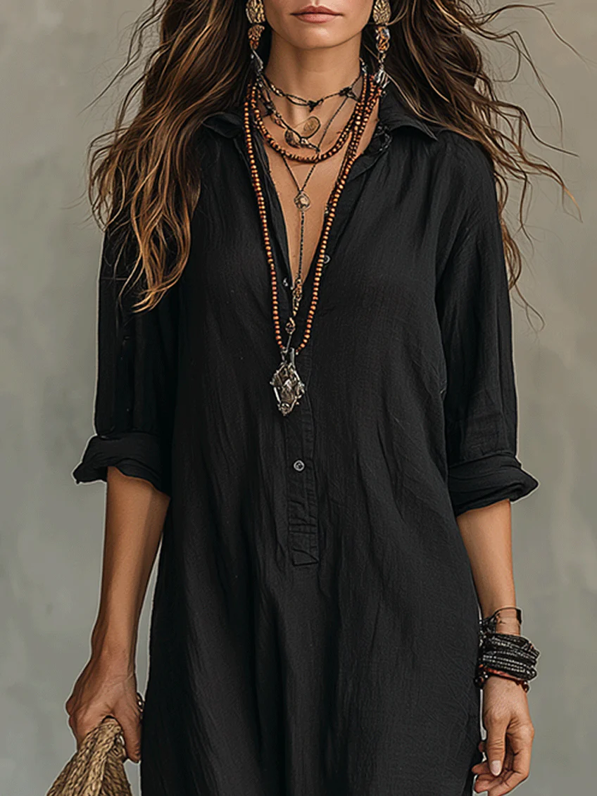 Women's Flowy Long Dress with V-Neck