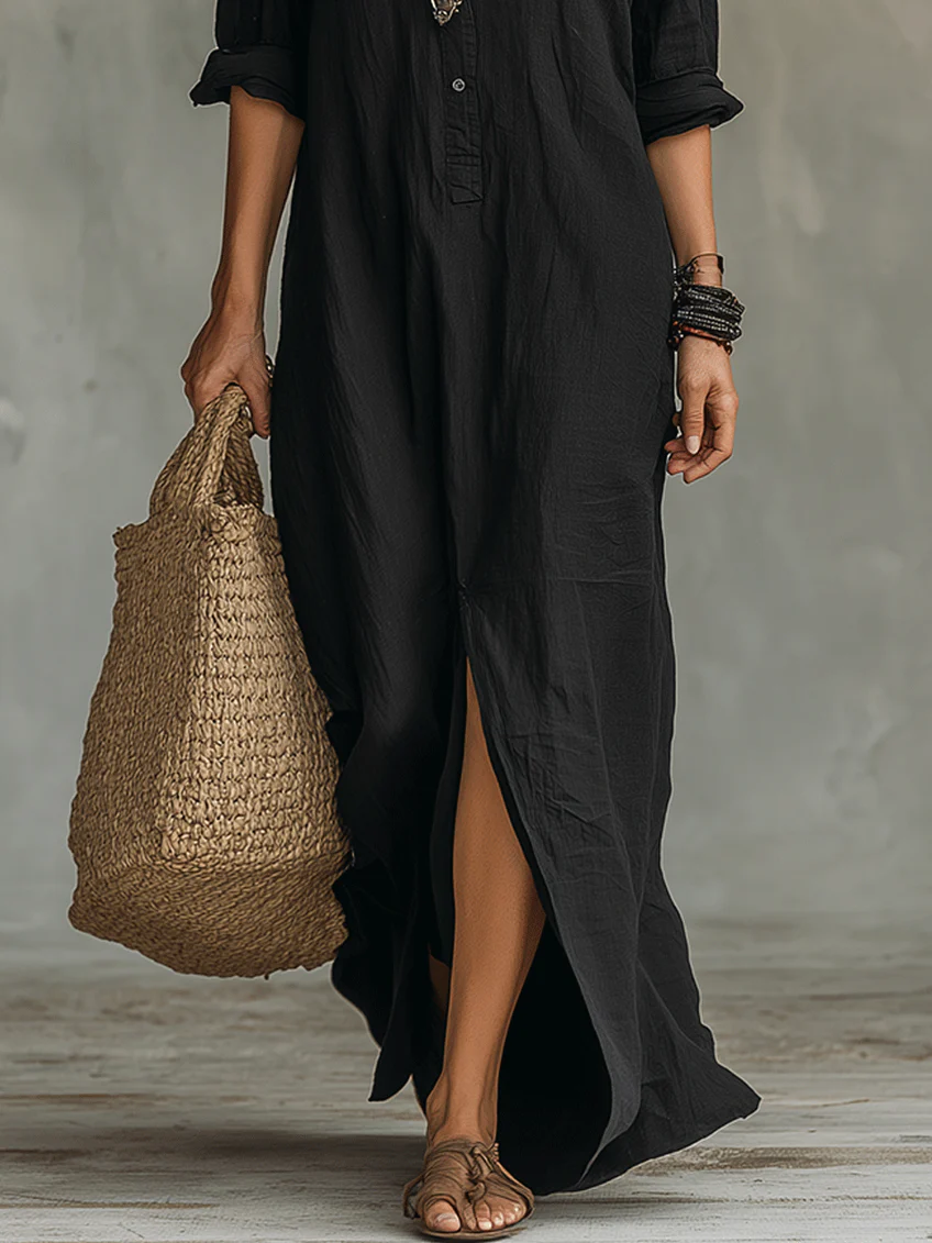Women's Flowy Long Dress with V-Neck